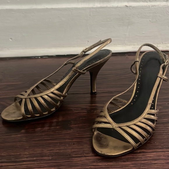 Zara heels Art Deco Metallic Leather Bronze Cage Slingback size EU38 - Picture 1 of 4